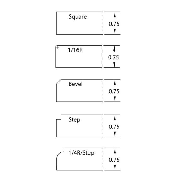 WDI Cabinet Doors and Drawer Front Outside Edge Profile Options